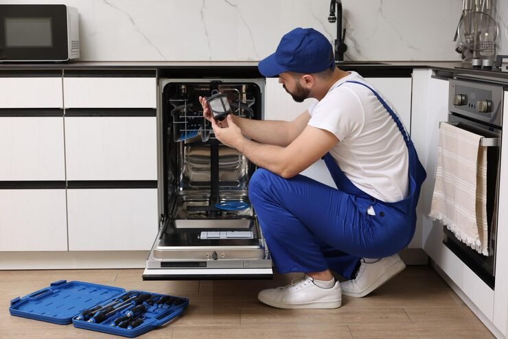 Technician repairing dishwasher -FixMate Appliance Repair